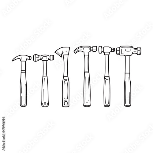 Simple Hand Drawn Hammer Line Art Illustration
