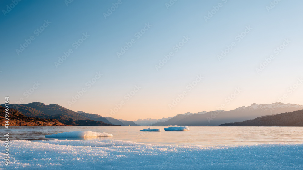 Fototapeta premium breathtaking glacial valley in chile at sunrise showcasing dramatic contrasts between icy formations and warm hues