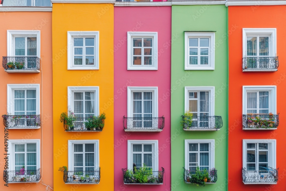 Fototapeta premium Istanbul Galata. Colourful Row Houses and Tower Architecture in Old Town