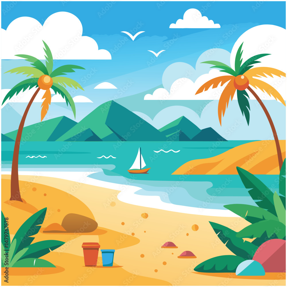 Fototapeta premium beach tree illustration