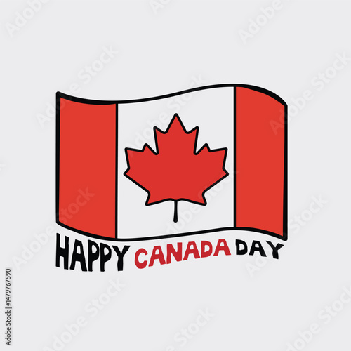 A classic vector image of the Canadian flag with shading and Happy Canada Day text, great for national design assets, banners, or digital celebrations