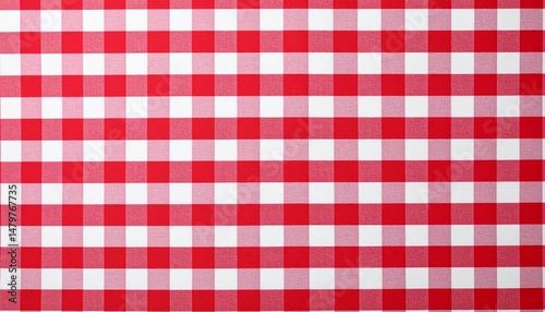 Red white checkered picnic tablecloth as background. Checkered picnic tablecloth.