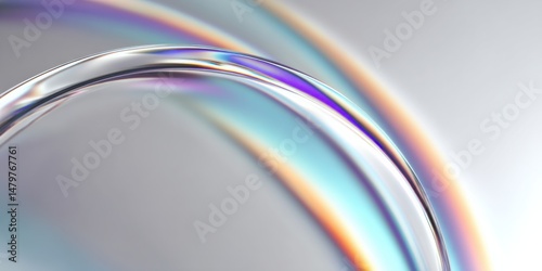 Colorful light reflections on glass curves create a mesmerizing visual effect in a minimalist setting