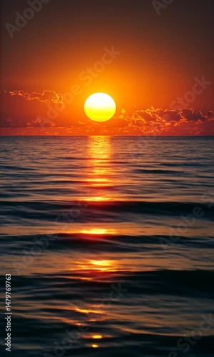 Sun setting over the ocean horizon