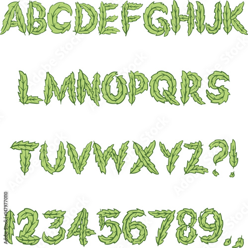 Leaf leaves plant typography font lettering ABC cartoon vector text