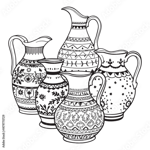 Simple Line Art Drawing of Classic Pitcher Jug