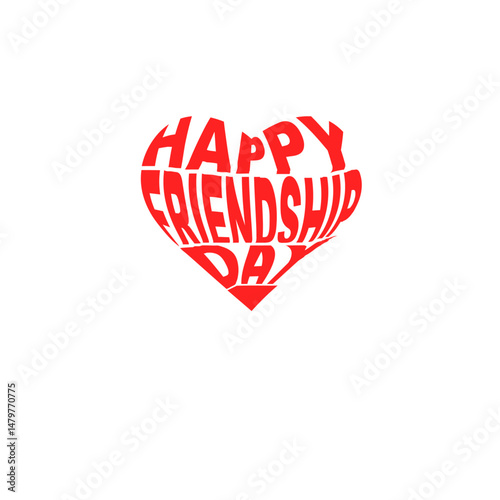 A bold and playful red heart typography design that says "Happy Friendship Day," ideal for greeting cards, banners