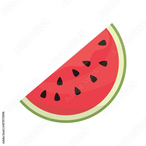 Juicy watermelon slice. Summer fruit. Vector illustration, isolated on white background, flat style.