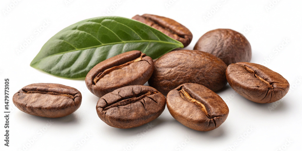 Obraz premium Set of fresh roasted coffee beans isolated on white background images light background