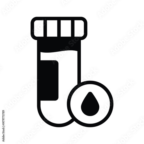 A glyph style icon showing blood sample vial with a drop
