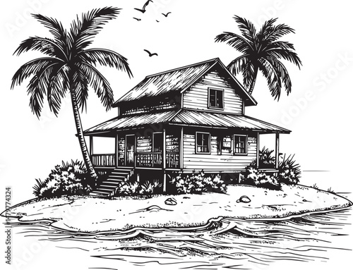 beach house vector illustration