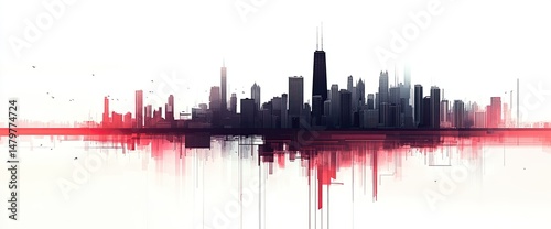 Vector flat silhouette of the skylinon a white background, with simple lines