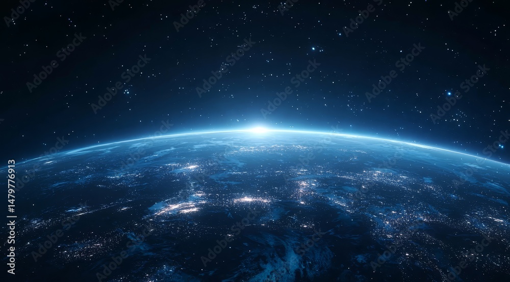 Obraz premium Earth from Space with Sun Rising Over the Horizon