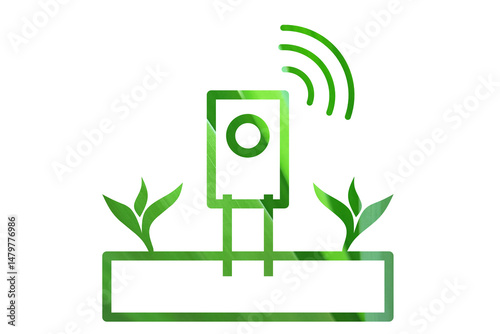 Green icon of a soil sensor used in agriculture and farming technology. This digital device monitors moisture, climate, and irrigation with precision for smart farming. Png transparent illustration