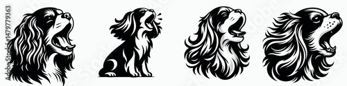Cavalier King Charles Spaniel Dog. Roar Fierce Aggressive Strong Open Mouth Strength Clipart silhouette Vector Illustration. Delightful canine breed lapdog info & temperament.