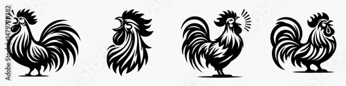 Chicken. Roar Fierce Aggressive Strong Open Mouth Strength Clipart silhouette Vector Illustration. Poultry farming fowl cuisine culinary bird domestic hen meat flavor.