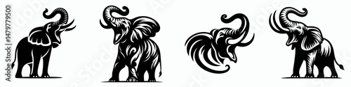 Elephant. Roar Fierce Aggressive Strong Open Mouth Strength Clipart silhouette Vector Illustration. African jumbo a colossal mammal wildlife beast natures herbivore huge proboscidean.