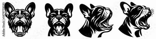 French Bulldog. Roar Fierce Aggressive Strong Open Mouth Strength Clipart silhouette Vector Illustration. Lovable canine small molosser discover this popular companion breed care.