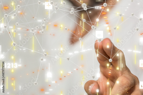 Neural network 3D illustration. Big data and cybersecurity