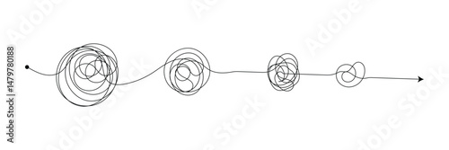 Complex and easy simple way from start to end vector illustration set. Chaos simplifying, problem solving and business solution searching challenge concept. Hand drawn doodle scribble chaos path lines
