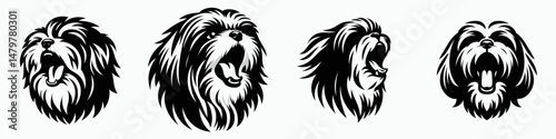 Shih Tzu Dog. Roar Fierce Aggressive Strong Open Mouth Strength Clipart silhouette Vector Illustration. Charming canine companion explore petite lion breed its care behavior training.