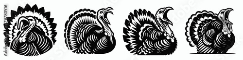 Turkey. Roar Fierce Aggressive Strong Open Mouth Strength Clipart silhouette Vector Illustration. Avian poultry from anatolia savor a delicious nourishing fowl for feast.