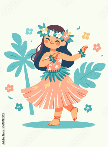 illustration of a girl dancing Hawaiian