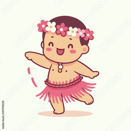 cartoon illustration of a boy dancing Hawaiian