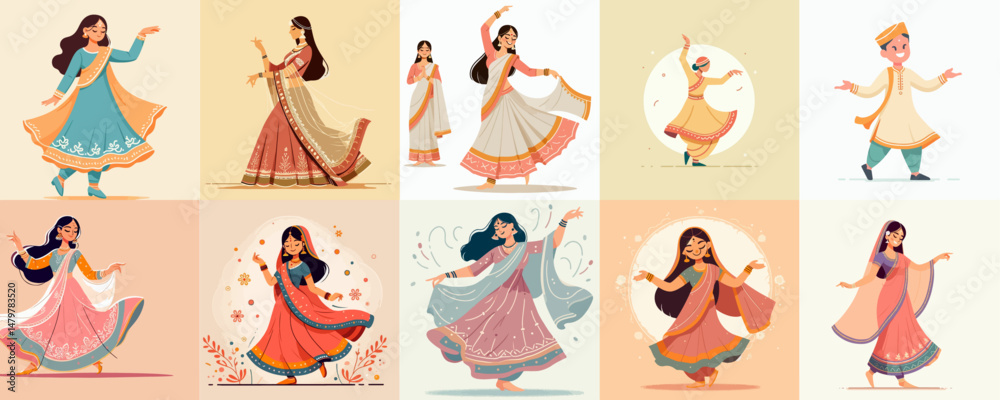 Obraz premium collection of Indian people dancing. Celebration Diwali
