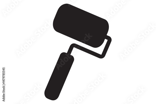 Paint Roller Silhouette Illustration in Flat Black Style