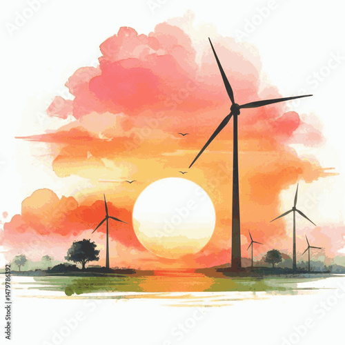 Energy Hues turbine isolated watercolor vector illustration svg