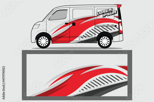 van car decal design vector. cargo van body livery decal in white color combinations Background template EPS 10