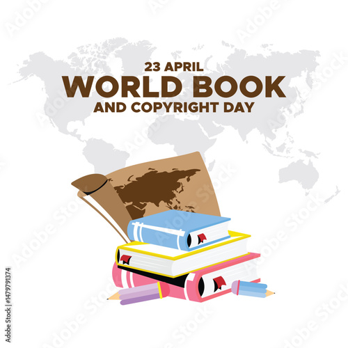 World Book and Copyright Day design, vector illustration, World book and copyright day. International Day of the Book or World Book Days. Promotion of reading, publishing and copyright. April 23.