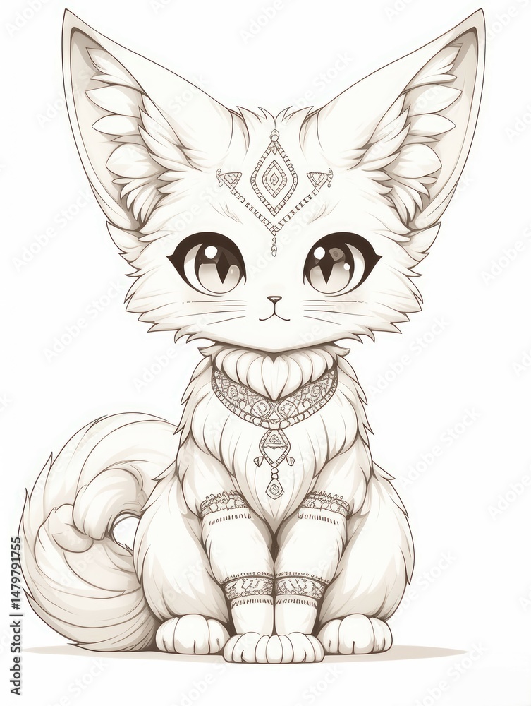 Fototapeta premium cute cat coloring pages for children, black and white,