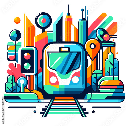 Colorful Abstract Train Illustration in Modern Style