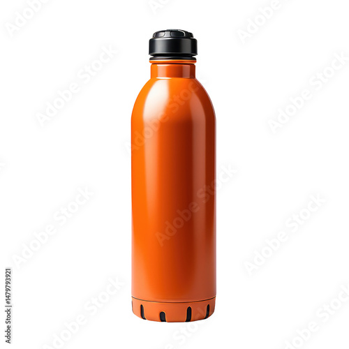 A large orange water bottle with a black cap
