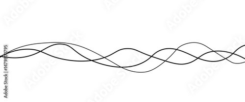 Vector black abstract wave thin curved lines graphic for design.
