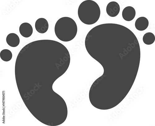 Black and white illustration of two symmetrical barefoot prints. Vector illustration