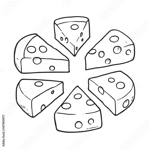 Simple Line Drawing of Swiss Cheese Wedge