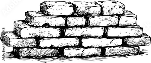 A sketch of a brick stack with shading details, monochrome illustration. Vector illustration