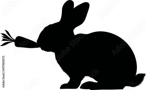 Silhouette of a rabbit with a carrot in its mouth. Vector illustration