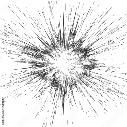 Abstract black and white radial explosion lines pattern. Vector illustration