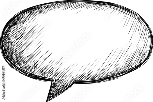 Hand-drawn speech bubble with sketchy lines and textured shading. Vector illustration