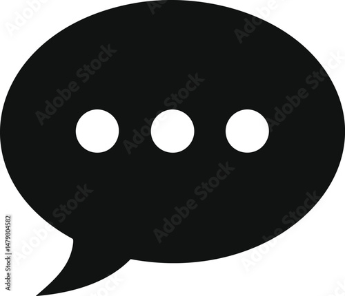 Black chat bubble icon with three ellipsis dots, symbolizing communication. Vector illustration