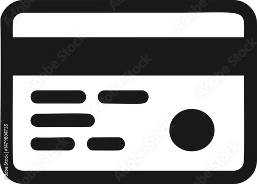 Black and white minimalist credit card icon with simple design features. Vector illustration