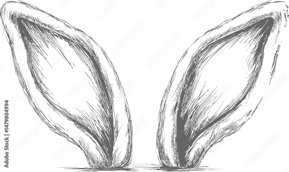 Obraz premium Hand-drawn sketch of large animal ears with detailed fur texture. Vector illustration