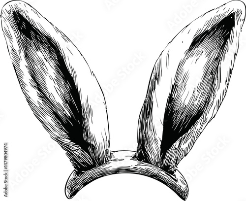 Black and white illustration of large rabbit ears headband. Vector illustration