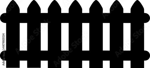 Black silhouette of a picket fence, minimalist icon design. Vector illustration