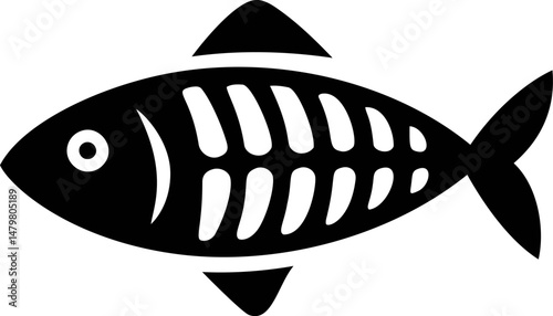 Black and white fish skeleton illustration, minimalist logo design. Vector illustration