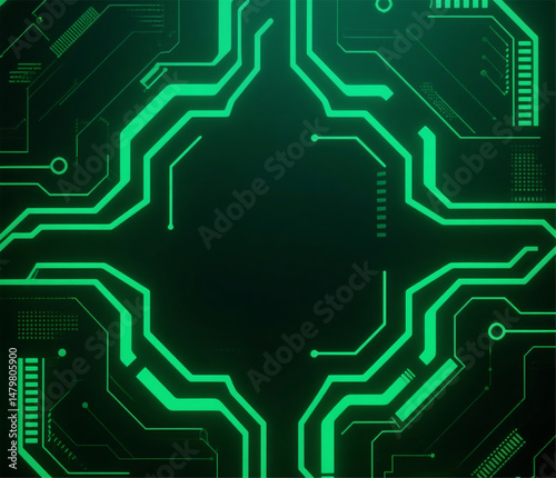 Background with Neon Green Circuit Design